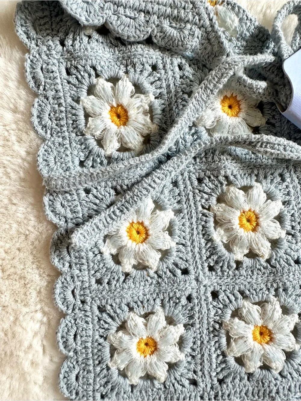 Sunday State Crochet Daisy Bandana in Light Blue and White